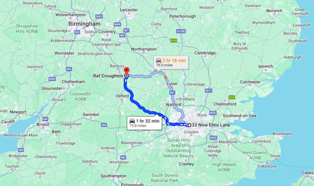 The diplomatic consequences of Mrs Sacoolas 2 A route map from the US Embassy in London to the London Annex in Croughton (Google Maps).
